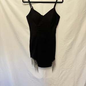 Haute Monde Black Rhinestone Fringe Cami Bodycon Mini Dress